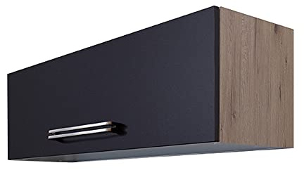 Smart Möbel Kurzhängeschrank Küche - 100 cm breit - Anthrazit San Remo Eiche, mit Klapptür – Lino