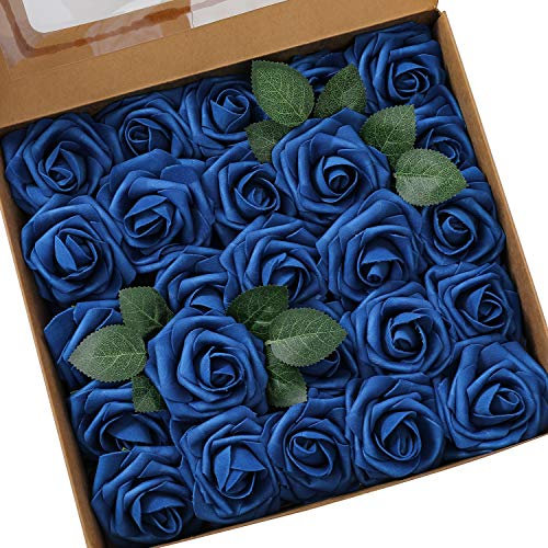 Ksnnrsng Rosa Rosse Artificiali, Fiori Artificiali Schiuma Teste di Rose Finti per DIY Matrimoni Mazzi Nuziale Festa Casa Decorazioni (25 Pezzi, Blu Reale)