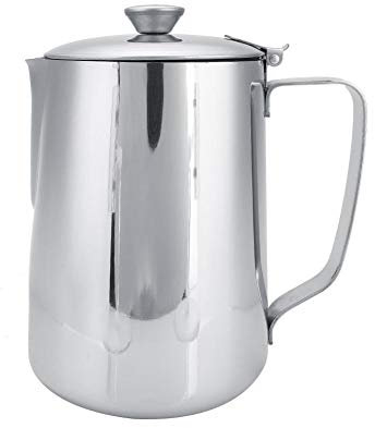 Stainless Steel Coffee Cup Mug Milk Frothing Pitcher Jug with Lid for Latte Coffee Art The Professional Standard Dial in Milk Pitcher for Office Kitchen with Handle(1000mL)