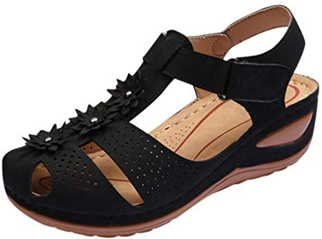 Schuhe Frauen Mädchen Bequeme Knöchel Hohle runde Zehensandalen weiche Sohle (39,Schwarz)