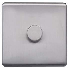 Lieber Brushed Chrome 250W 1 Gang 2 Way Intelligent Trailing Dimmer - White Insert Screwless