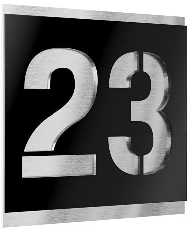 Graviers Design Numero civico personalizzabile in vetro acrilico + acciaio inox V2A 230 x 230 mm Nero, Resistente alle intemperie, Antiruggine, Targa per porta d’ingresso, Made in Germany