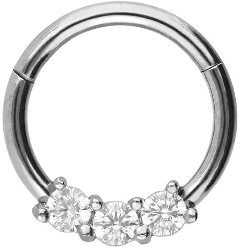 PIERCINGLINE Segmentring-Clicker mit 3 Kristallen aus Chirurgenstahl - Piercing für Ohr, Septum, Tragus oder Helix inSilberfarben
