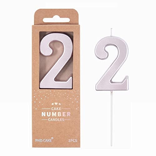 PHD CAKE 2.76 Inch Modern Rose Gold 2 Number Birthday Candles, Rose Gold Number Candles, Cake Number Candles, Party Celebration
