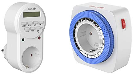 Garza 400602 Power Temporizador Digital, 8 Programas, 7 Dias + 400603 Temporizador Analógico Mini, Blanco Azul