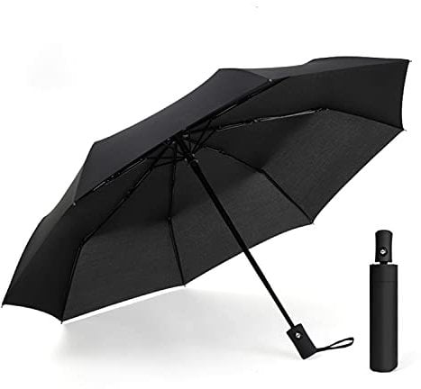 Newsight Travel Folding Umbrella, Strong 8 Ribs Reinforced Windproof Rain Umbrella, Strong Durable Umbrella Compact Portable Umbrella, Auto Open/Close Lightweight Umbrella, Black