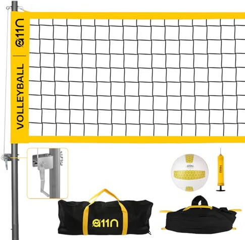 A11N Sports Robustes Volleyballnetz für den Außenbereich, 9,8 m, mit Anti-Beschlag-System, tragbares Set enthält Volleyball, Netz, Luftpumpe, Begrenzungsmarkierungen und Tasche, perfekt für Hinterhof