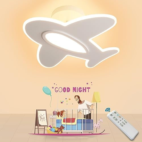 Meloweel LED Deckenlampe Kinderzimmer 40W丨50cm Flugzeug Kinderzimmer lampe decke Junge, mit Fernbedienung dimmbar 3000K~6000K, Babyzimmer Flugzeug Deckenleuchte, mit Nachtlicht-Funktion