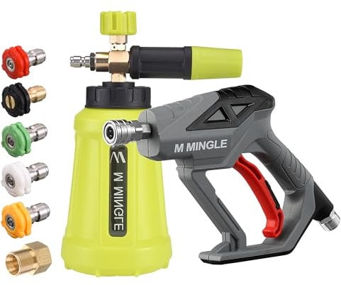 M MINGLE Pistola Idropulitrice Pistola Schiuma Neve, Idropulitrice Elettrica Cannone Schiuma 4000 PSI con Attacco Rapido 1/4, Kit Cannone Schiuma con 5 Ugelli Idropulitrice, 1 Litro