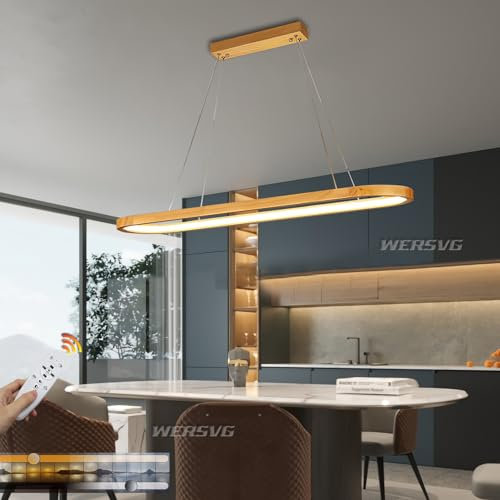WERSVG LED Hängeleuchte Höhenverstellbare Moderne Hängelampe aus Holz,Dimmbare LED Pendelleuchte Retro Pendelampe 50W Esstischlampe Hängende Küchenlampe für Esszimmer Büro Bar L120cm