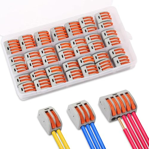 Connettori Elettrici Rapidi, KEEHOM Set 37 Morsetti Elettrici per Cavi Compatti con Leva di Pressione, Terminali di Collegamento Elettrico Blocco Connettore per Cavi Flessibili Fissi (2/3/5 vie)