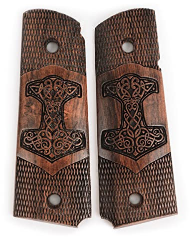 US Engraved Wooden Colt Grips - Thors Hammer - Type 1