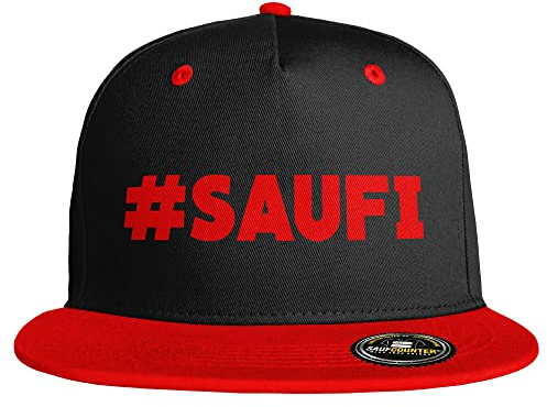SAUFCOUNTER MARK YOUR DRINKS Saufi Snapback Cap Malle Saufen Bier Alkohol Party #SAUFI (10 Farbvarianten), Farbe: Schwarz/Rot