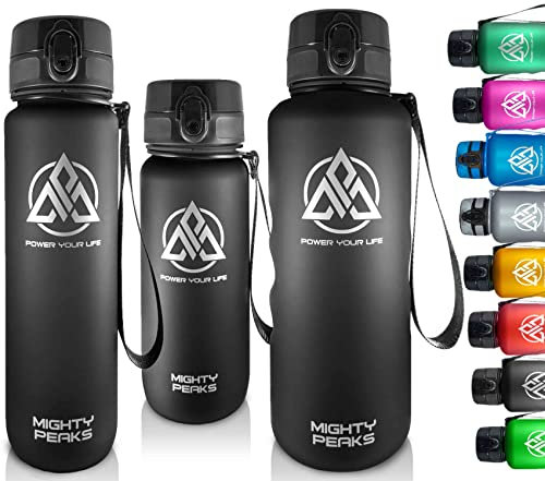 MIGHTY PEAKS XXL 2l Sport-Trinkflasche 2 liter auslaufsicher Trinkflasche Fitnessflasche Gymflasche Workout Water Bottle Jug Gym Water Bottle Wasserflasche-2l Fitness Outdoor, Wandern Schwarz