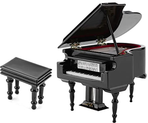 Miniatur Klaviermodell, Schwarzes Klavier Musikinstrumentenmodell aus Holz mit Bank und Koffer für Sammlungsgeschenk als Desktop Dekoration
