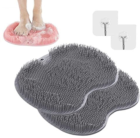 2PCS Shower Foot & Back Scrubber, Massage Pad | Wall-Mounted Back Scrubber | Silicone Bath Massage Cushion Brush with Suction Cups | Foot Washing Mat For Shower