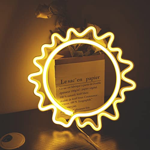ENUOLI Sun Neon Light Signs, Sun Neon Wall Lights Led Neon Lights Warm White Neon Signs Sun Lamp Signs Art Decor Light Battery/USB Operated Neon Light Sun Signs for Bedroom Game Room Bar Home Party