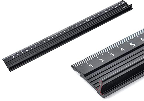 Aluminium Raised Grip Cutting Ruler - 30cm Metal Safety Ruler for Length Measurement (Black)