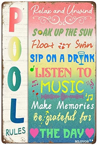 Metall Pool Schilder Lustige Pool Rules Blechschild Schwimmbad Dekorationen für Deck Wandkunst Dekor Pool Blechschild 20,3 x 30,5 cm