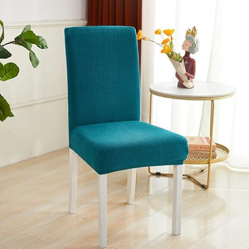 Odot Stuhlhussen Esstisch Mit 2/4/6 Stühlen Set, Stretch Stuhlhussen Hussen Abnehmbarer Waschbarer Stuhlbezug Gestricktes Vlies Drucken Sesselbezug für Restaurant, Familie (6er Set,Türkis)