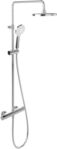 Villeroy & Boch Universal Showers Système de douche, set de douche avec support de douchette réglable, douche à effet pluie et thermostat, douchette à main avec 3 jets, pomme de douche ronde, chromé