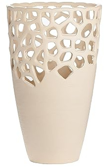 GILDE Deko Vase aus Keramik - mit Lochmuster - Geschenk Weihnachten Geburtstag Hochzeit - Farbe: Creme Höhe 38 cm