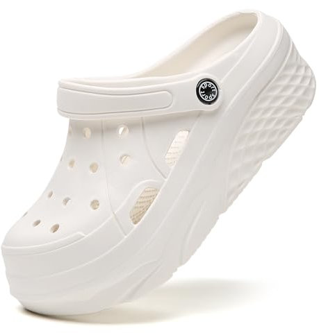 SECHRITE Platform Clogs Classic Sabots Femme Sandales D'Été Chaussures de Jardin Plage Piscine Chaussures de Piscine Pantoufles Sabots à Semelles Compensées, Blanc 38 EU