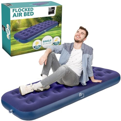 Supply Cube Single Air Bed – Waterproof & Durable Inflatable Mattress for All-Night Comfort – Versatile Camping Bed & Air Mattress for Home or Outdoors - Single Airbed