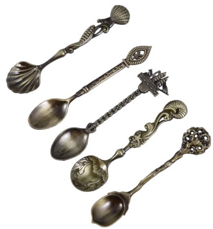 BESTonZON 5 Piezas Cucharas Doradas Para Café Cucharas De Café Antiguas Cucharillas Juego Cubiertos Cucharas De Espresso Cucharas Negras Juego De Cubiertos Cuchara Sopera Bebidas