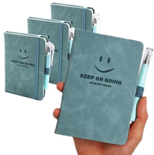 BieFuDan 3 Stück Notizbuch A6 mit Stifthalter,Mini Smiley Notizbuch mit 3 Gelstiften schwarz, Mini Notizblock Set geeignet für Büro und Schule,Smile-Design Tagebuch/Tagebuch mit Gummiband (Blau)