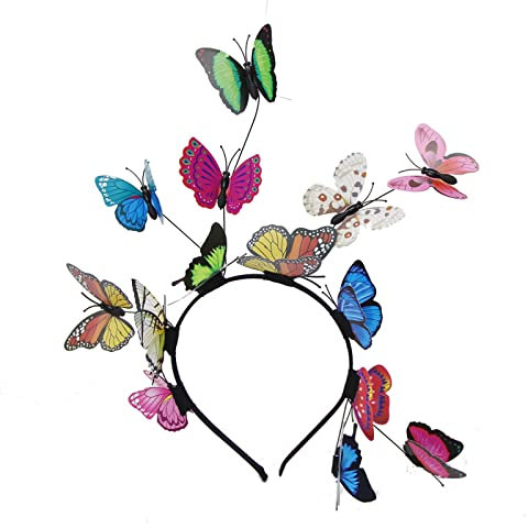 Schmetterling Stirnband Fascinator Schmetterling Braut Cosplay Haarband Frauen Mädchen Karneval Kopfschmuck Haarreif Party Kopfbedeckung Accessoire für Ostertag Hochzeit (C1-Multicolor, One Size)