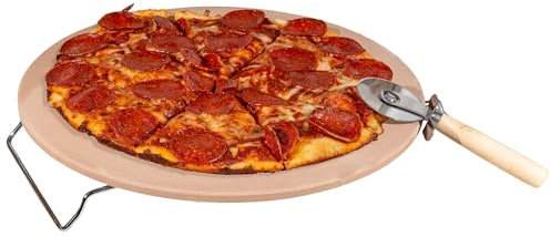 Pietra per pizza, pietra per pizza da 38,1 cm, per forno o grill, con tagliapizza e griglia in metallo, accessori per forno per pizza Classic Cuisine