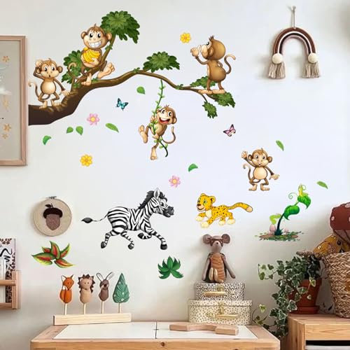 Wandtattoo Tiere Baum Wandaufkleber Affen Zebra DIY Wandsticker Wanddeko für Kinderzimmer Babyzimmer Wohnzimmer
