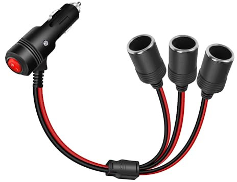 RIIEYOCA Adaptador divisor de encendedor de cigarrillos de 12 V y 24 V con interruptor de encendido y apagado, encendedor de cigarrillos de coche, 1 enchufe macho a 3 hembra, cable de alimentación