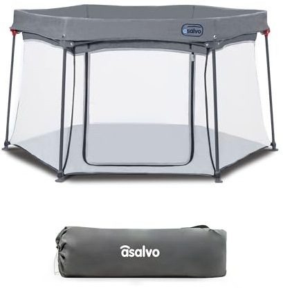 Asalvo LUXEMBURGO Parque Infantil Bebé Cuadrado y Plegable 150x150 cm, Corralito Bebe con Malla Transpirable, Parque de Juegos Bebe, Bolsa de Transporte, Fácil de Montar y Desmontar, Luxemburgo Gris
