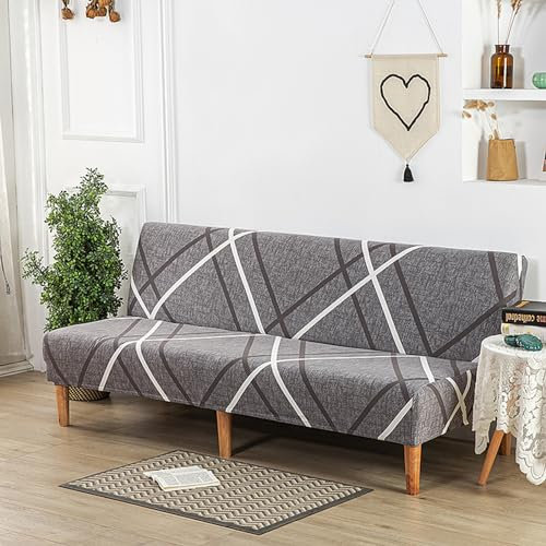 Sofabezug Ohne Armlehne 2/3 Sitzer Stretch Sofa Überwürfe Futon Abdeckung Armlose Elastischer Sofabettüberzug Waschbar Antirutsch Sofaüberwurf Sofahusse für Clic Clac Schlafsofa (190-220cm,D)