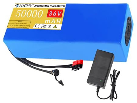 HJGHY Batteria al Litio 36V 50Ah Batteria agli ioni di Litio 10S10P Batteria Impermeabile agli ioni di Litio da 36 Volt per Motore Scooter Pieghevole 0-1800W con Caricabatterie 2A,Anderson,36V 50Ah