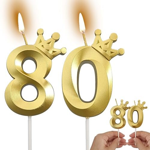 Gold Number Candles Birthday Candles for Cake Candles Birthday Decorations for Women/Men Birthday Cake Topper (Gold, 80)
