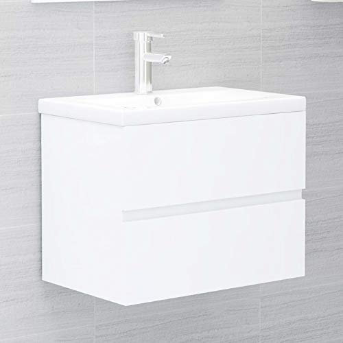 Sufrk Mueble con Lavabo aglomerado Blanco Brillante Muebles D BañO con Lavabo Mueble De BañO Barato Muebles Bajo Lavabo - 3071630
