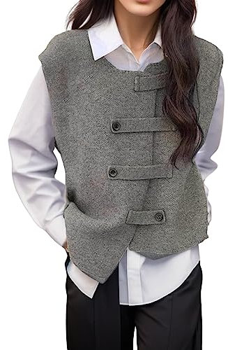 Women's Ladies Cable Knit Sleeveless Vest Knitted Jumper Sweater Button Down Pullover Plus Size Tank Top Solid Sweater Vests Gilets Waistcoat Sweatshirts