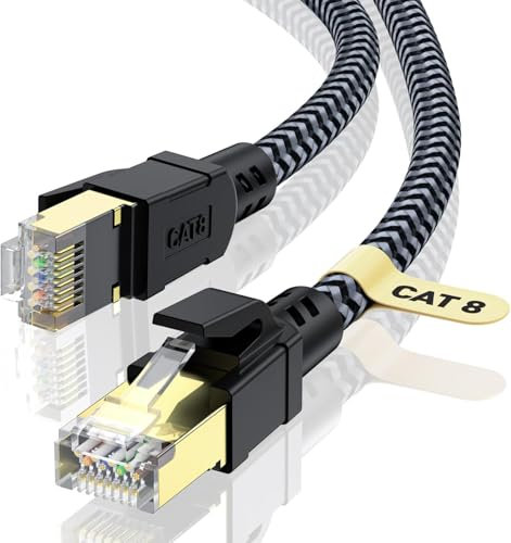 CABNEER Cable Ethernet Cat 8 1 Metro, Cable de Red Cat 8, Cable Internet RJ45, Cable LAN Alta Velocidad 40Gbps 2000MHz, Ethernet Cable Trenzado Compatible Cat 7 Router Modem WIFI
