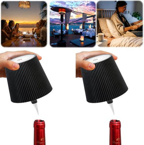 Wireless Bottle Lamp, 3 Colors Dimmable Wine Bottle Light Wireless Lampshade Touch Control LED Wine Bottle Lamp Kit, Dimming Bottle Night Light for Bar Restaurant Bedroom Home Deco (Black A, 2PCS)