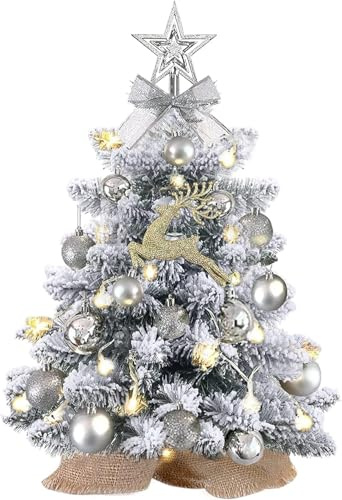 KOIUEYW Kleiner Weihnachtsbaum mit Lichtern, Schnee beflockt Kleiner Künstlicher Weihnachtsbaum, Mini Weihnachtsbaum Prelit, Kleiner Weihnachtsbaum Vorbeleuchteter Weihnachtsbaum für Tischplatte