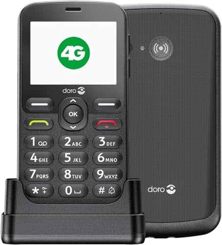 Doro - Téléphone 1880 - Téléphone Portable Senior 4G - Grand Écran Et Grandes Touches - Facile à Utiliser - Touche d'Assistance - Compatible Appareils Auditifs - Socle de Recharge Inclus - Noir