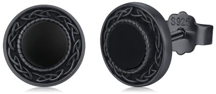 Twoowl Schwarze Onyx Ohrstecker 925er Sterlingsilber Irische Keltische Ohrringe Schwarzer Keltischer Schmuck Geschenke für Frauen Männer