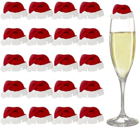 TUONYIS 20 Pezzi Cappelli di Natale per Bicchieri, Decorazione da Tavolo in Vetro Natale Carte Tazza Cappello Biglietti Natalizi per Bicchieri Decorazioni Natalizie di Capodanno Regalo Tazza (Rosso)