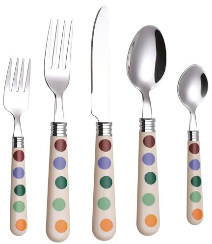 Exzact Couverts en Acier Inoxydable 20 Pièces avec Motif à Pois,Sans BPA, Lave-Vaisselle, Service de Table Élégant pour 4 Personnes