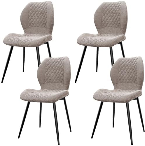 LEWE Esszimmerstühle 4er Set Leinen, Modernes Karomuster Stühle Esszimmer | Ergonomisch Polsterstühle mit Metallbein, Rückenlehne, Gepolstert, Küchenstuhl für Esszimmer, Wohnzimmer, Küche, Braun