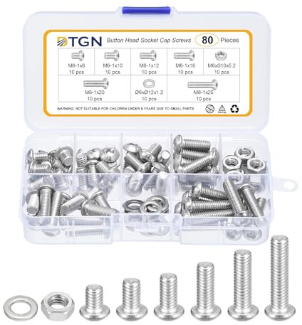 DTGN 80Pcs M6-1.75x8/10/12/16/20/25mm Button Head Socket Cap Screws - 304 Stainless Steel Bolt Nut Set Washer Assortment Kit - Good for Road Bicycle, Mountain Bike, Auto