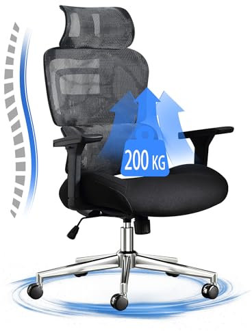 Fantasylab 3D Ergonomischer Bürostuhl 200KG Großer und hoher Bürostuhl mit 3D Weiches Kissen 4D Armlehnen Schreibtischstuhl
